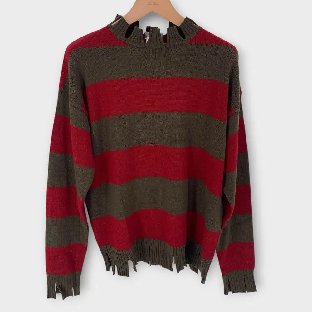 Nightmare on Elm Street Freddy Krueger Sweater Red Green XS Oversized